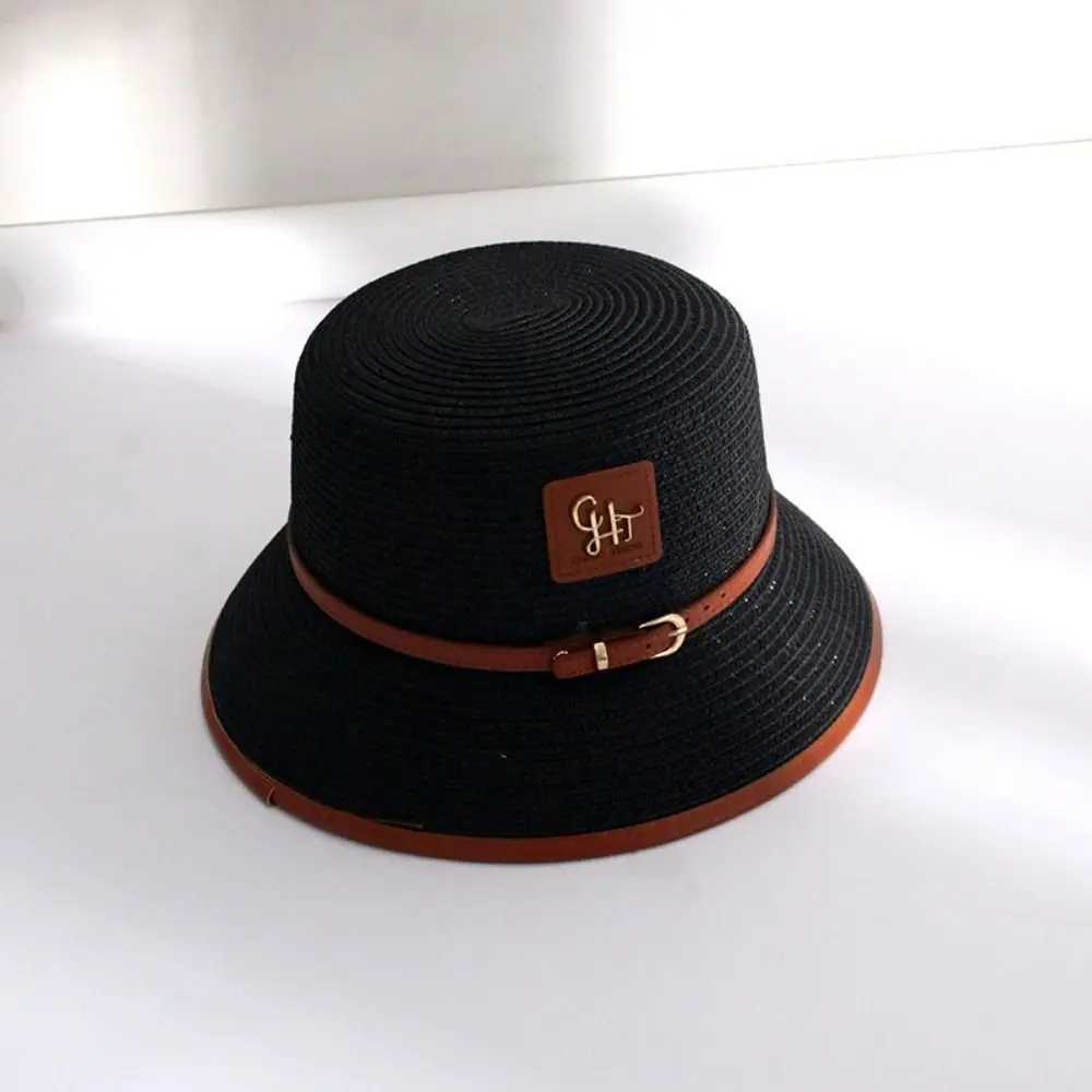 Flat top straw hat Versatile short Brim Net red strap small pot hat with edges adjustable DIY sun hat outdoor X250109