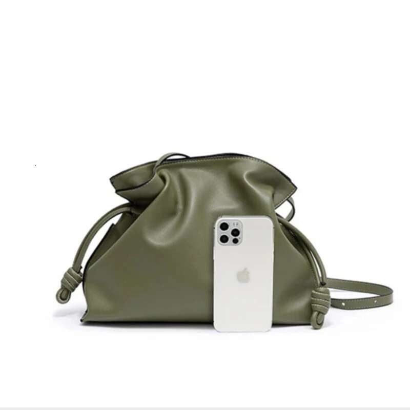 Genuine Crossbody Lucky French High-End Design Cow Leather Women Drawstring Shoulder Bag
