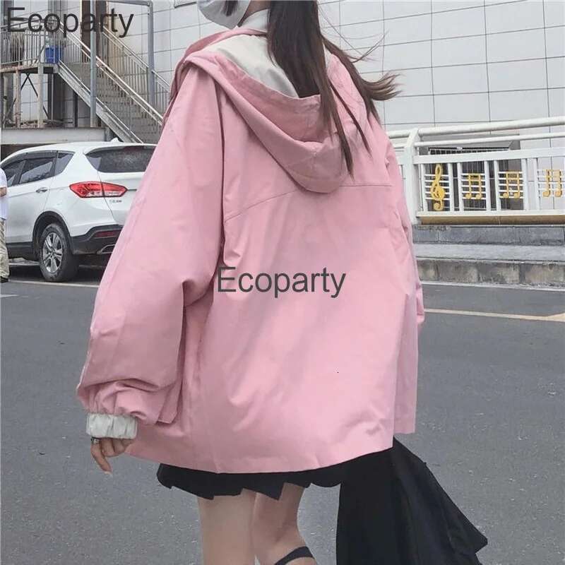 Women's Wear Kawaii Jacket For Women Autumn Pink Preppy Style Oversized Hooded Coat Korean Fashion Casual Outwear Girls