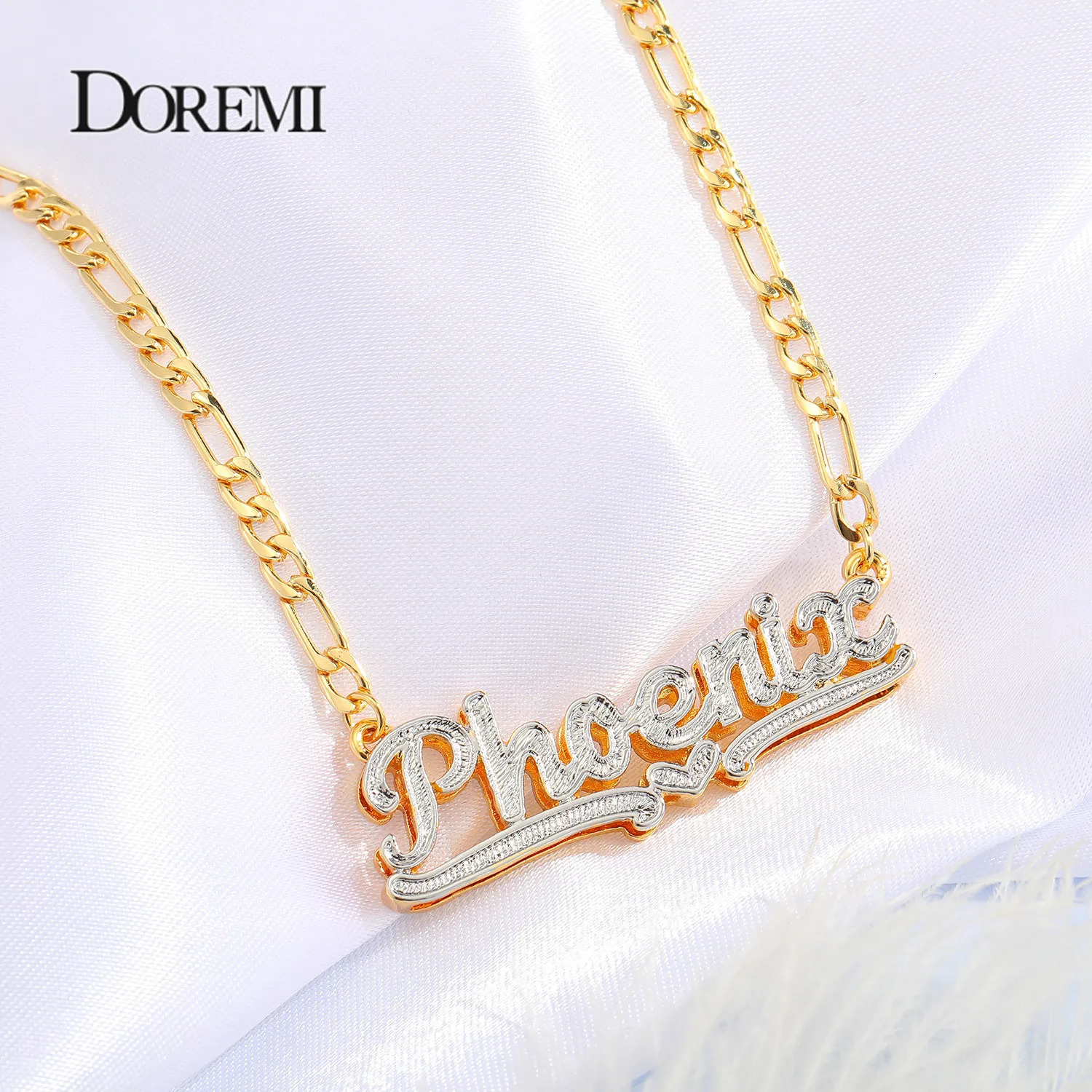 Double Layered 3D Necklace Custom Gold Plated Nameplate Personalized Necklaces Choker Women Figaro Chain Name 250109