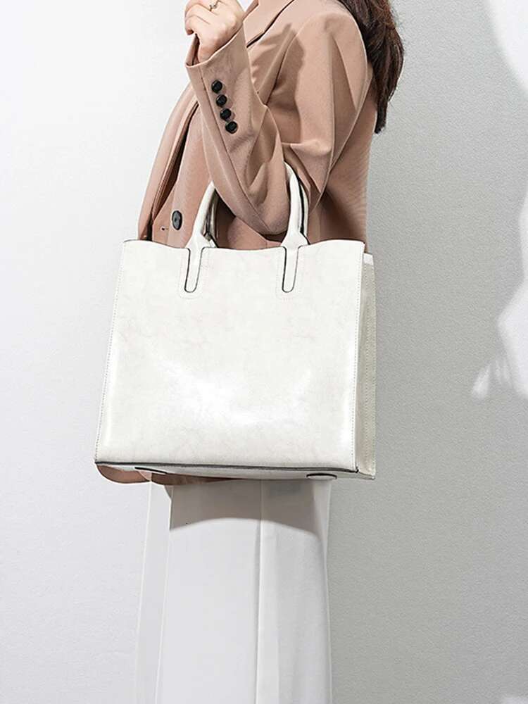 Zency Soft Retro Wax Leather Handbag Women's Tote Bags Large Capacity Composite Commute Crossbody Shoulder Bag Satchel