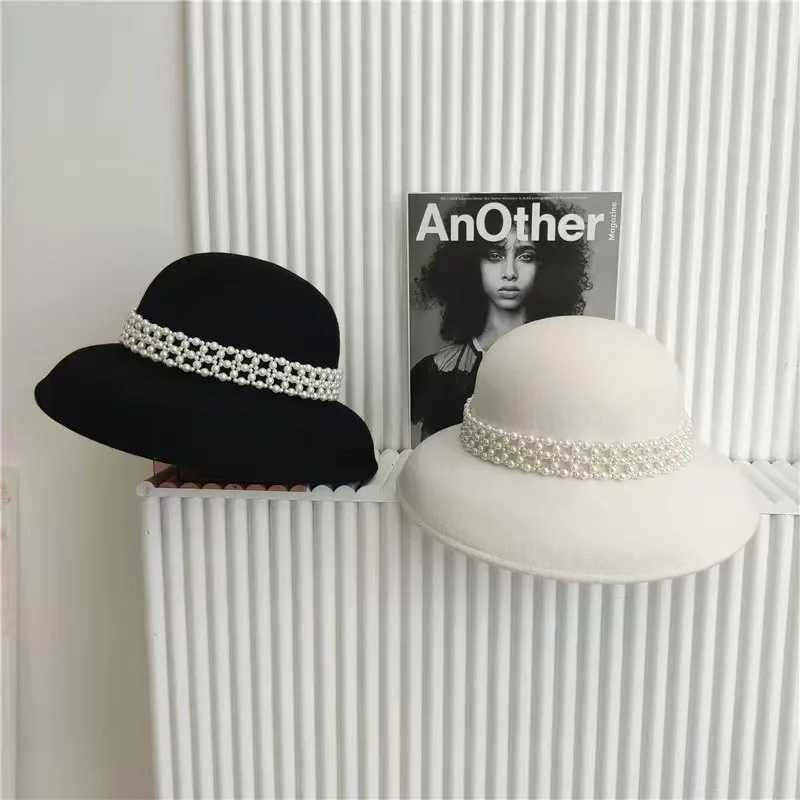 Autumn and Winter 100% Wool Hat Bell Hat Warm French Elegant Retro Hepburn Autumn and Winter Celebrity Pearl Cotton Felt Bucket Hat X250109