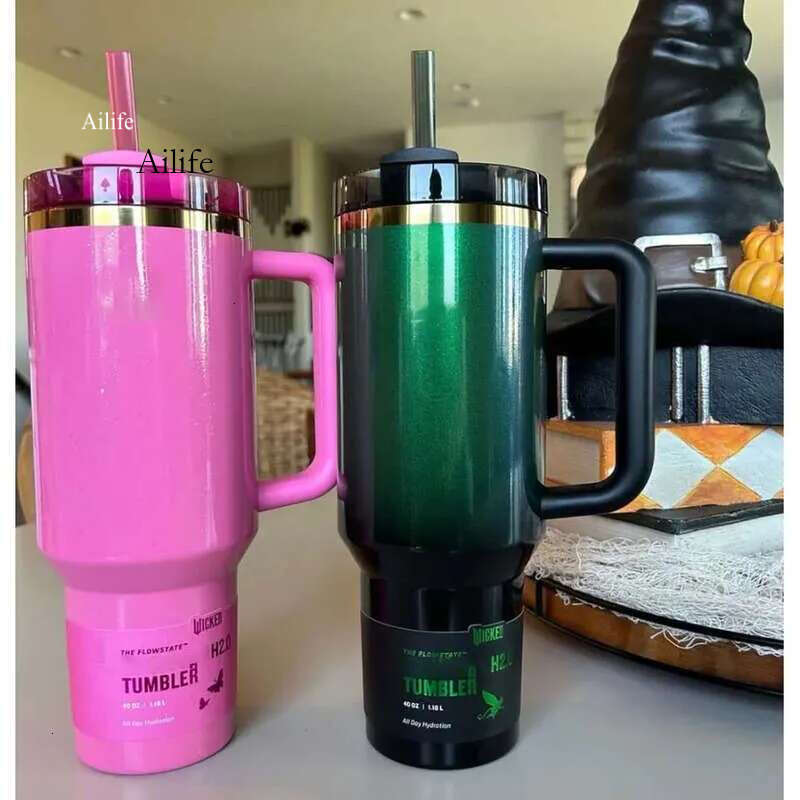 US Stock Wicked 40Oz Ow Cap LOVE SHACK FANCY Cup Roe Lue Magnolia Lilac Ral Stainle Steel Tumbler With Silicone Handle Lid Straw Mug 0110I