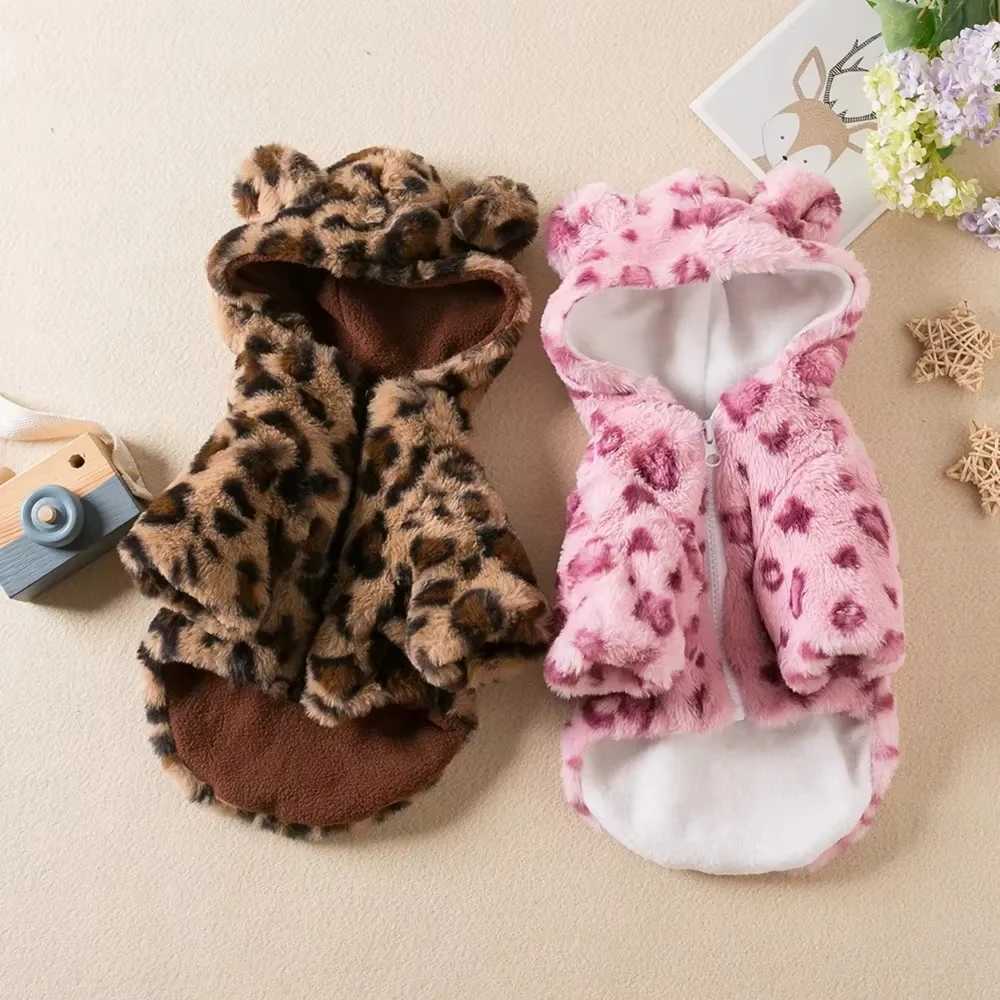 Winter Pet Dog Clothes Warm Fleece Dog Hoodie Leopard Dog Coat Jacket French Bulldog Clothing for Small Dogs Pets CostumesXJ250109
