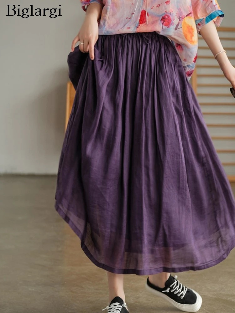 Oversized Elastic High Waist Long Summer Skirt Women Ruffle Loose Pleated Fashion Ladies Skirts Casual ALine Woman 250106