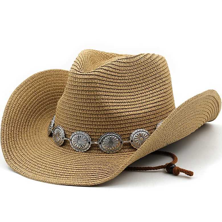 New Summer Mens Grass Hollow Western Cowboy Hat Elegant Womens Punk Brand Sbrero Hbre Cowboy Girl Outdoor Jazz Beach Sun Hat X250109
