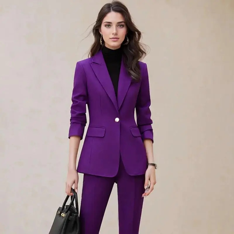Elegant Fashion Lace Up Blazer Sets for Women 2 Pieces Autumn Chic Casual Long Sleeves Flare Pant Female Clothing Suit 250109