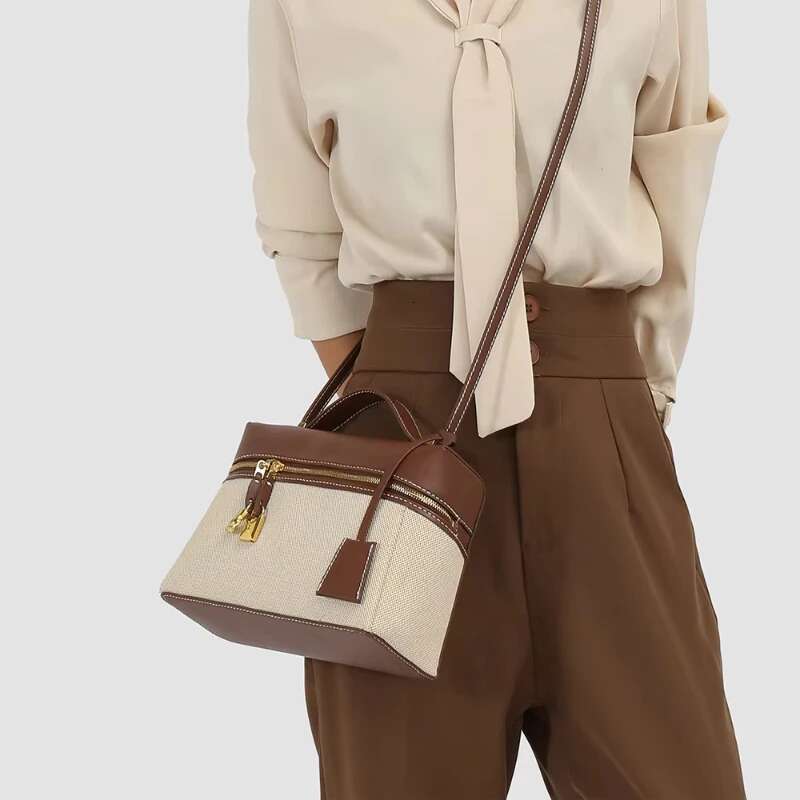 2025 New Minimalist Retro Camera Lunch Box Splicing Canvas Shoulder Fashionable Multifunctional Crossbody Bag