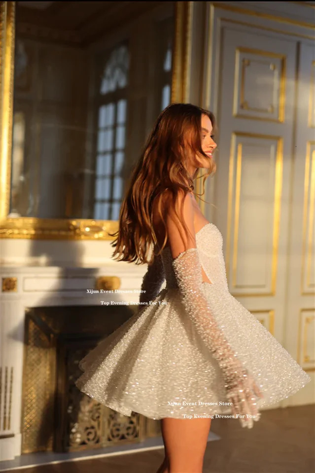 Xijun Glitter Short Wedding Dresses Sweetheart Sleeveless ALine Prom Gown Formal Event Cocktail Birthday Party Dress Customized 250106