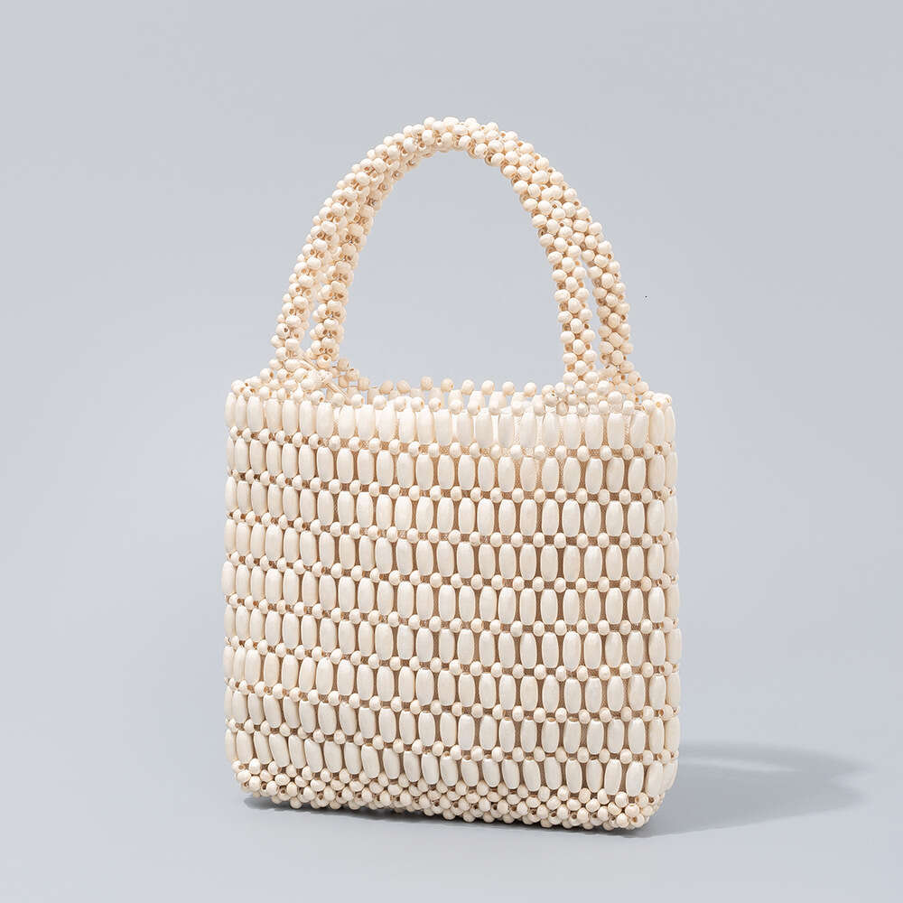 Cross Border Handmade Wooden Bead Woven From Europe And America, Women's Summer Niche Design, Hand-Held Commuting Small Square Bags