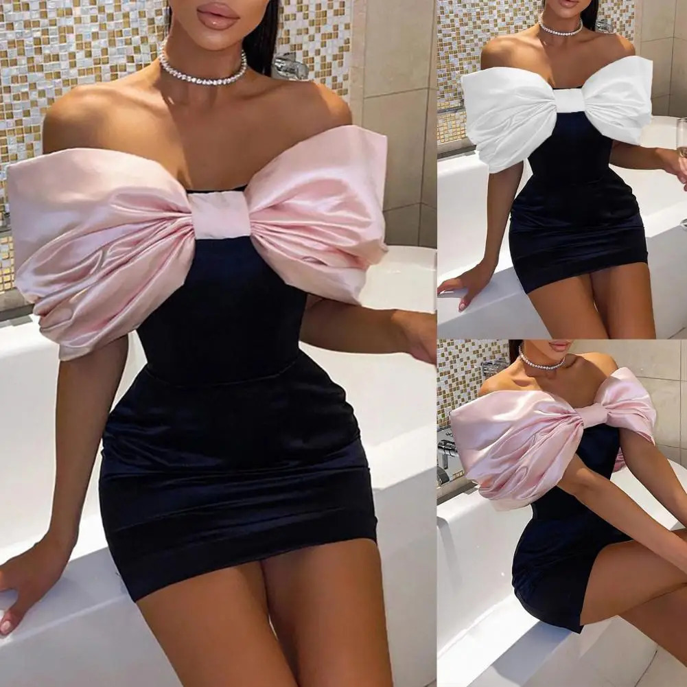 Ladies Dress Bow Knot Clothing Tight Hip Sexy Casual Ladies Dress Mini Dress for Birthday 250109
