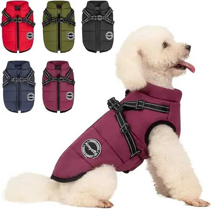 Pet Dog Coat with Harness Winter Cat Waterproof Coat Zipper Dog Jacket with Reflective Harness for Smal Medium Large DogsXJ250109