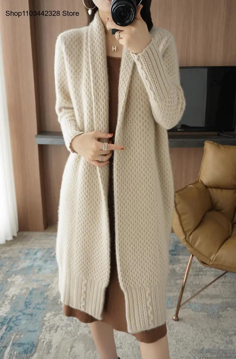 Womens Autumn and Winter Thickened Mid-Length Loose Cardigan Knitted Jacket Casual Knitted Sweater 250106