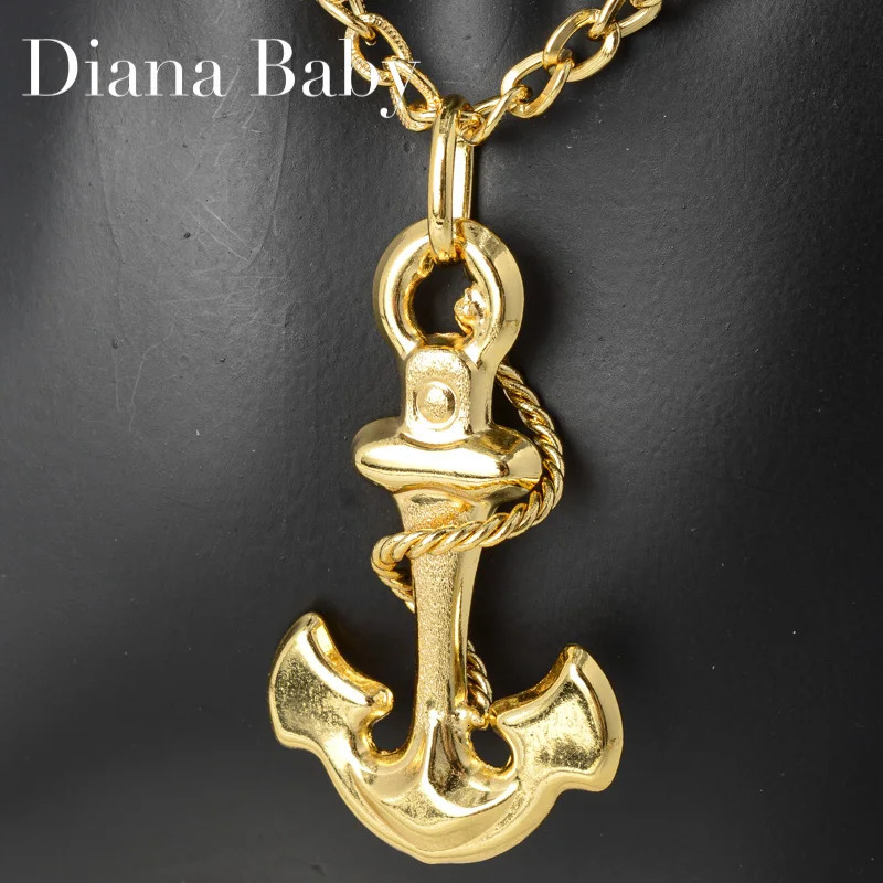 Diana Baby Jewelry Gold Plated Anchor Pendant Necklace Copper Hollow Big Size High Quality For Women Man Hip Hop Daily Wear 250109