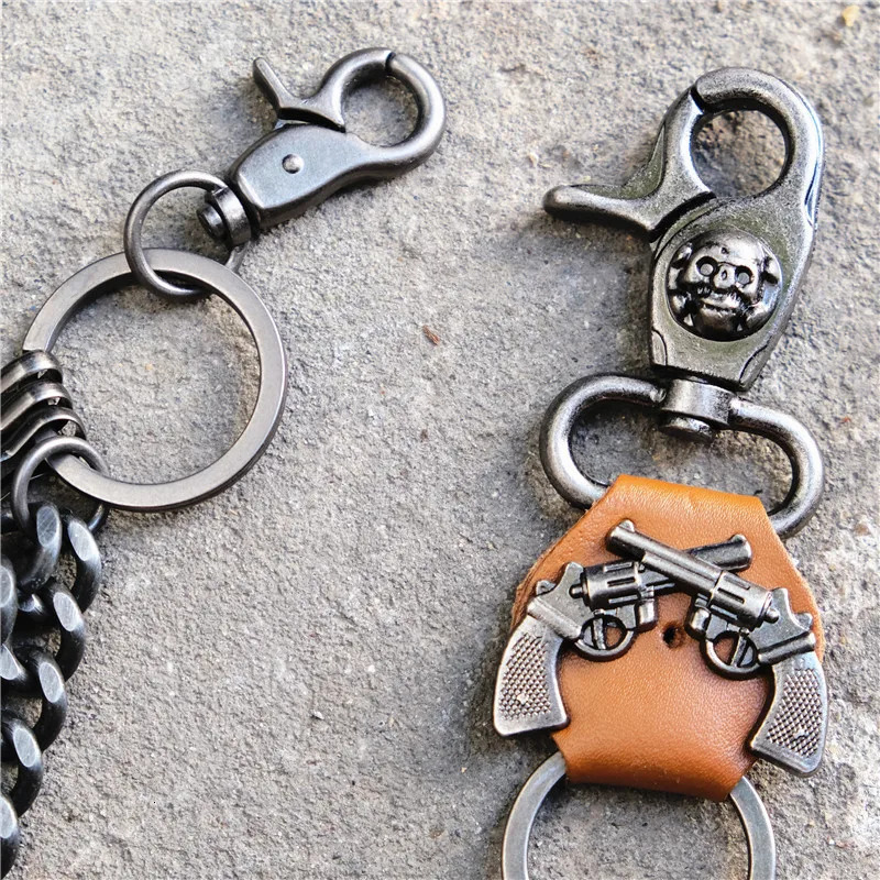 Double Gun Bullet Keychain Pendant Cowhide Metal Pants Chain Thick Double HipHop Punk Waist Chain Accessories Gifts Wholesale 250107