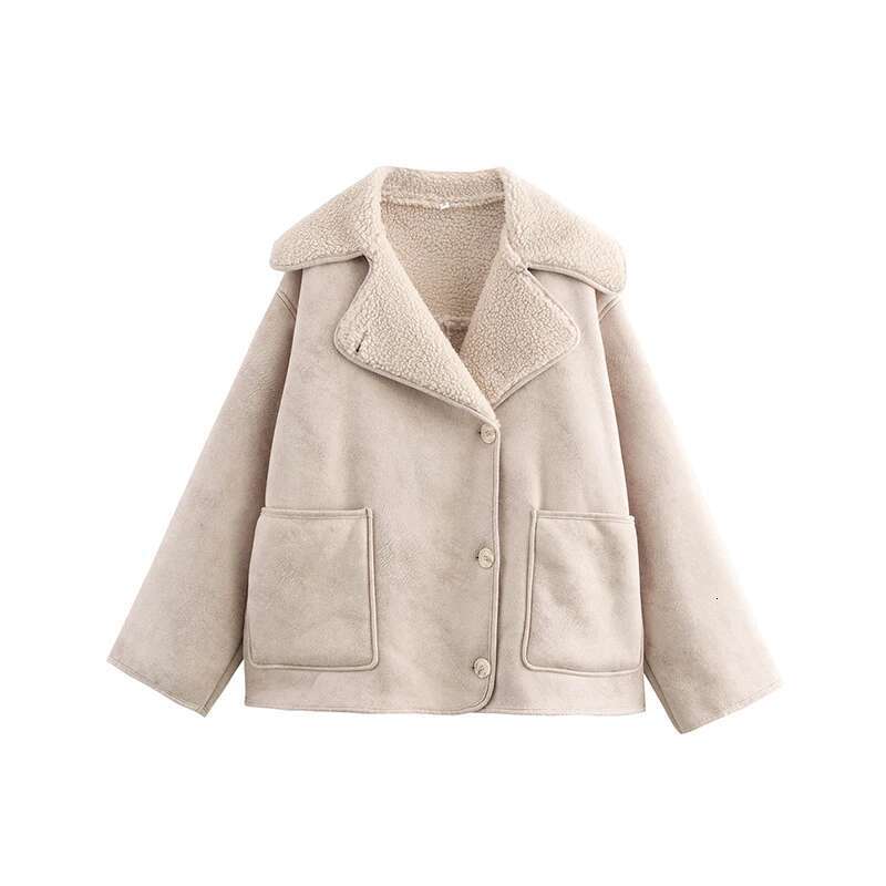 TRAF Women's Thick Warm Winter Fur Faux Leather Oversized Jacket Fashion Long Sleeve Coat Female Outerwear Chic Tops