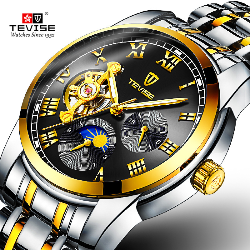 TEVISE Luxury Watches Automatic Multifunctional Mens Five-needle Mechanical Watch Popular and Fashionable Mens Watch Large Dial. T042-9005B
