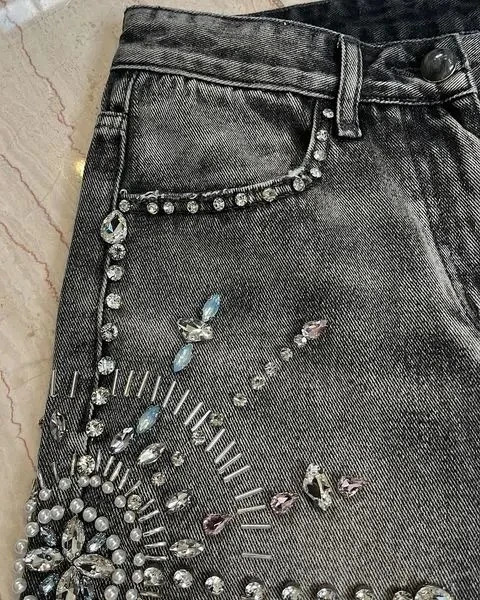 Streetwear Shorts Y2K Jeans Men Hip Hop Gothic Rhinestone Sequin Retro Black Baggy Denim Fitness Shorts High Waist Casual Shorts 250109