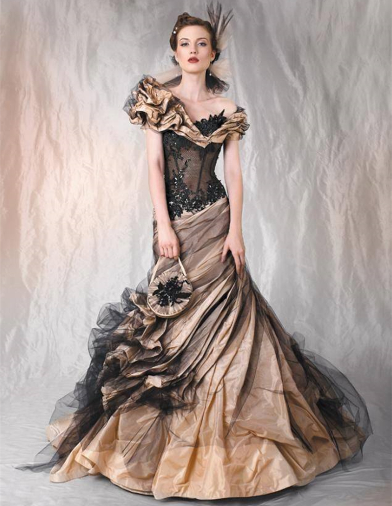 Vintage Ruched Mermaid Evening Dresses Off Shoulder Black lace Appliques Gothic Prom Dress For women 2025 Chic Retro Special Occasion Gowns