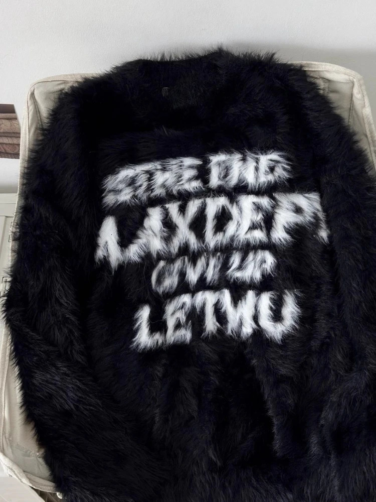 Loose Mohair Sweater Men and Women Y2k Aesthetic Knitted Punk Vintage Pullover Sueter Mujer Harajuku Letter Print Grunge Jumpers 250108