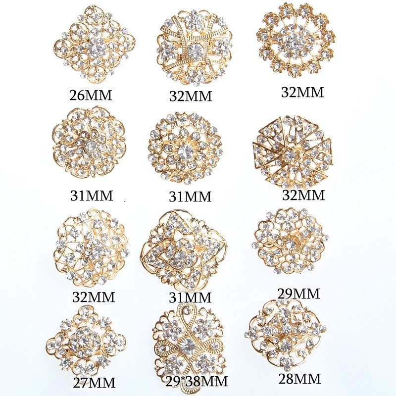 Plated Meta Rhinestone Crystal Gold Flower Brooches Pins For Wedding Bouquet Brooch Pin For Bridal Party Bags Clothes Gift Box 250103