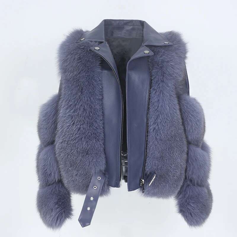 OFTBUY 2022 Real Coat Vest Winter Jacket Women Natural Fox Fur Genuine Leather Outerwear Detachable Streetwear Locomotive