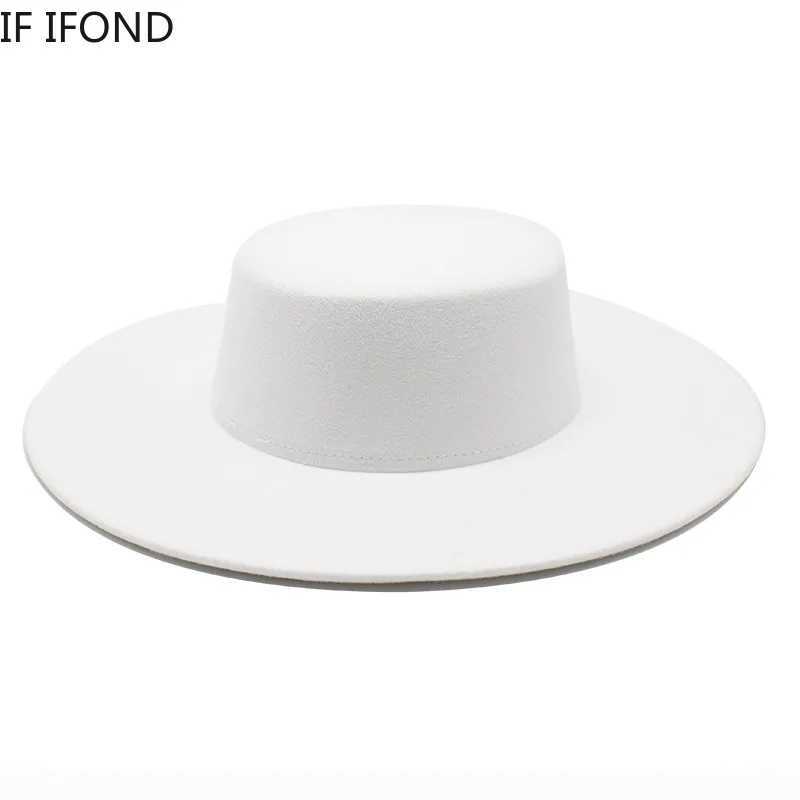 French Warm Hat Width Brim 10CM Fe Hat Winter Wool Derby Wedding Jazz Hat Flat Top Felt Hat X250109