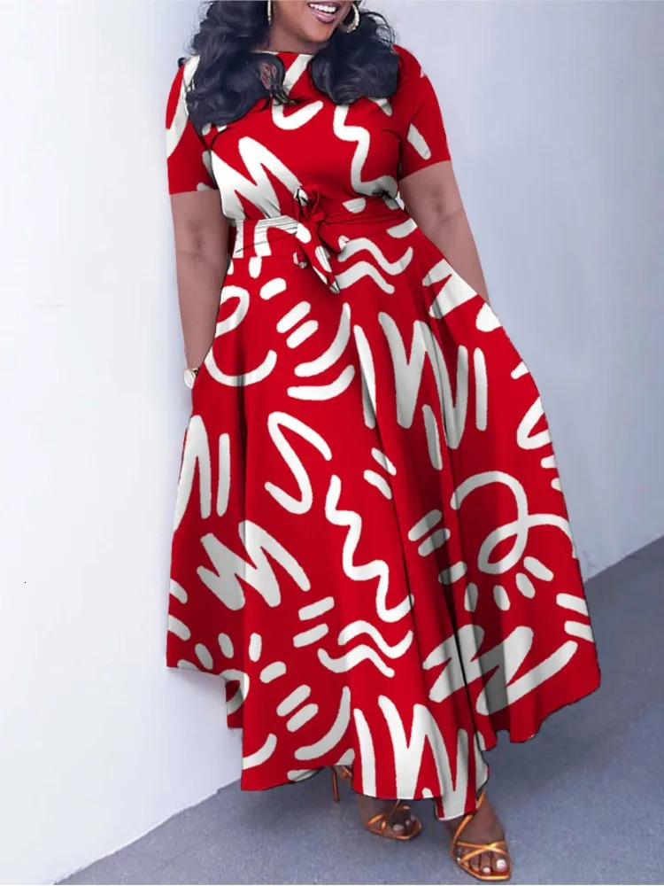 Casual Short Sleeve Woman Dress Office Lady Spring Summer Fashion Loose Print Lace Up Dresses For Women Female Robe 250106