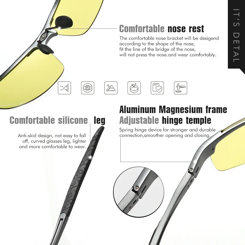CLLOIO Rimless Aluminium Pochromic Day Night Vision Anti Glasses Men Polarized Sunglasses Driving Travel Fishing Goggle 241228