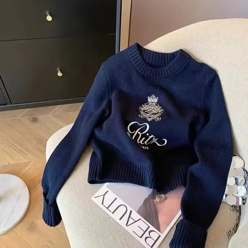 Letters y Pullover Sweater Autumn Winter Women Round Neck Long Sleeve Knitwear Jumper Female Casual n Tops 250108