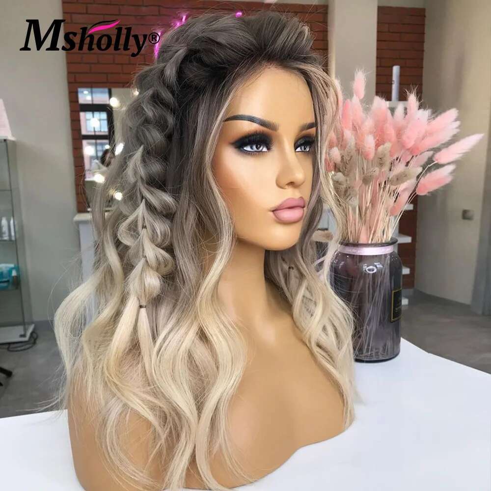 Ash Blonde Body Wave 13X4 Front Transparent Dark Grey Colored Remy Lace Frontal Human Hair Wig For Women