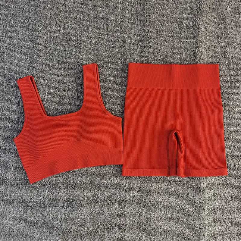 2 PCS Women Sporstwear Seamless Yoga Set Sport Bra with High Waist Shorts Gym Clothing Fitness Sleeveless TracksuitXJ250109