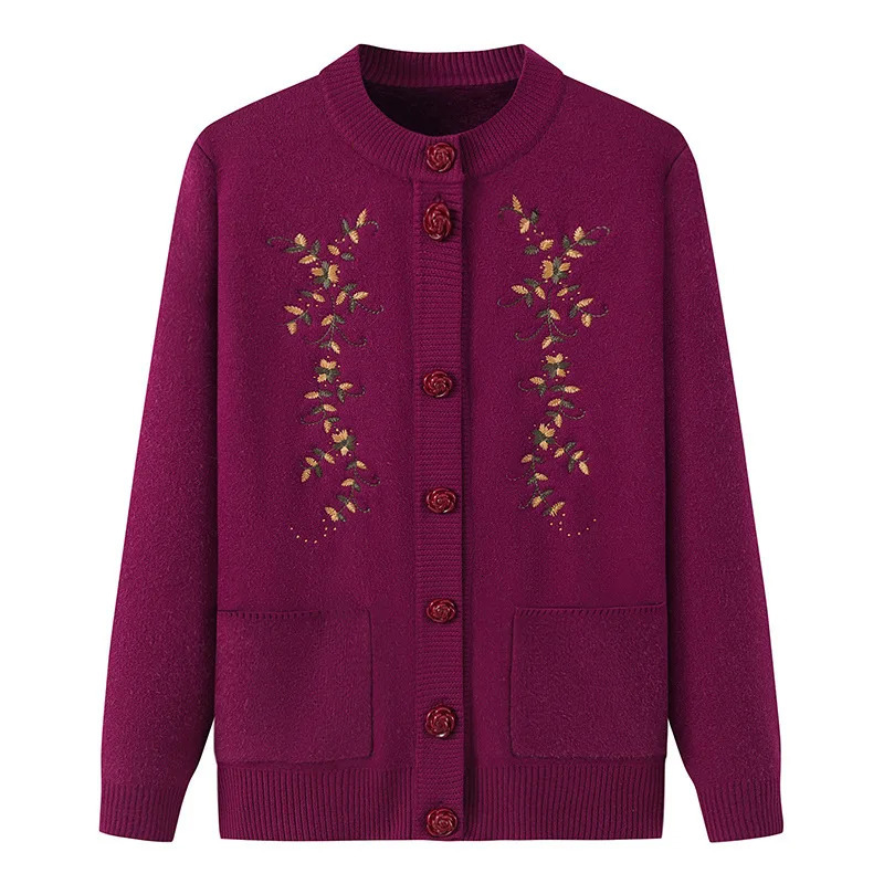 Fdfklak Vintage Print Woolen Shirt Casual Knitted Sweater Women Autumn Winter Velvet Cardigans Coat Middle Aged Mother Tops 250108
