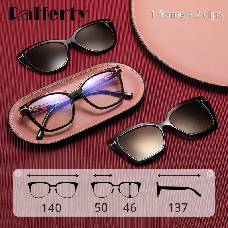 Ralferty 3 In 1 Decorative Magnetic Sunglasses Women Cat Eye Eyeglass Frame Prescription Clip On Glasses Woman Shades 250109