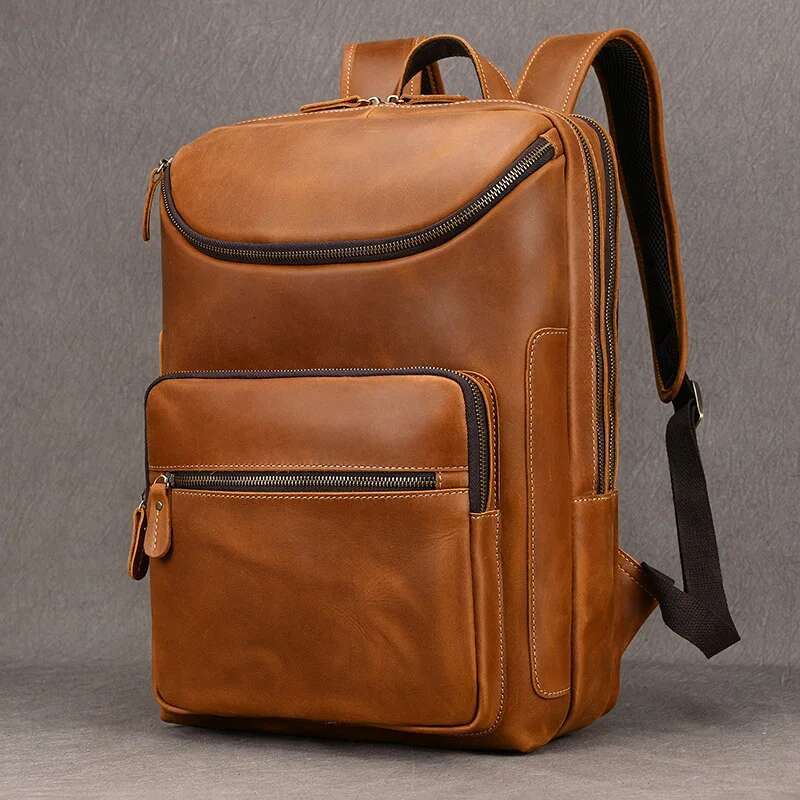 2023 New Fashion Bag 14 15.9 Laptop Backpack For Man Male Genuine Leather Men's Travel Bagpack Crazy Horse Skin