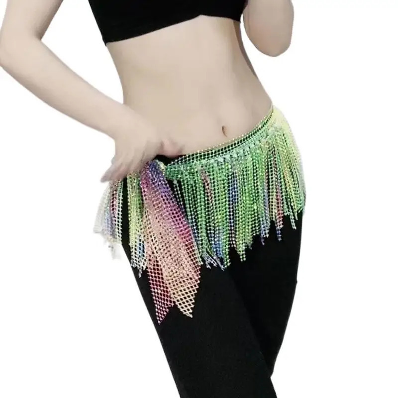 Women Glitter Belly Dance Hip Belt Scarf Diamond Exquisite Tassel Shawl Waist Chain Rave Outfit Stage Costume Practice Dancewear 250107