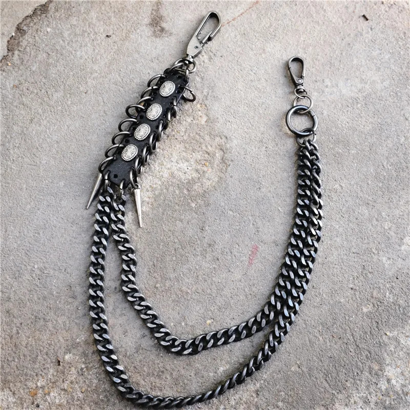 Men Black Visual Heavy Rock Metal Hip Hop Pants Wallet Keychain Star Shape Pendant Metal Link Waist Chain Punk Jean Chain 250107