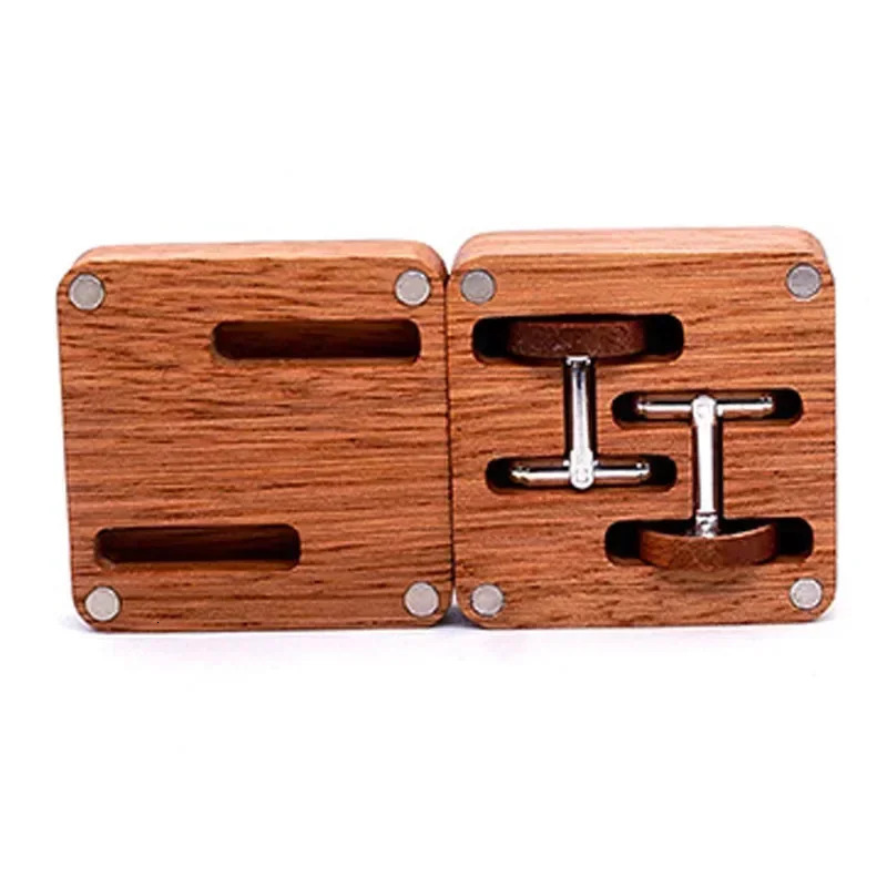 Mens Fashion Wooden Cufflinks Box Magnetic Cover Solid Wood Wedding Anniversary Gift Jewelry Packaging 250106