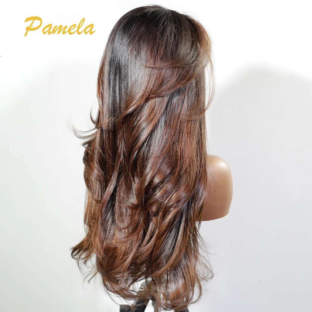 250% Density Highlight Straight Wave 1B/4 Color 13X6 HD Transparent Lace Front Human Hair Wig Glueless Ready To Wear And Go