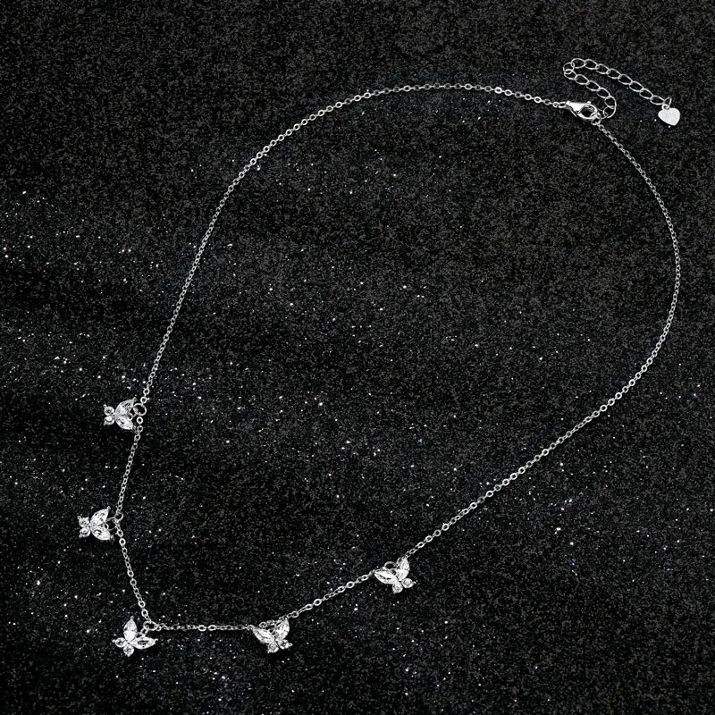 IOGOU Butterfly Choker Necklace Gift Engagement Wedding Jewelry 925 Sterling Silver Simulated Diamond Pendant for Women 250109