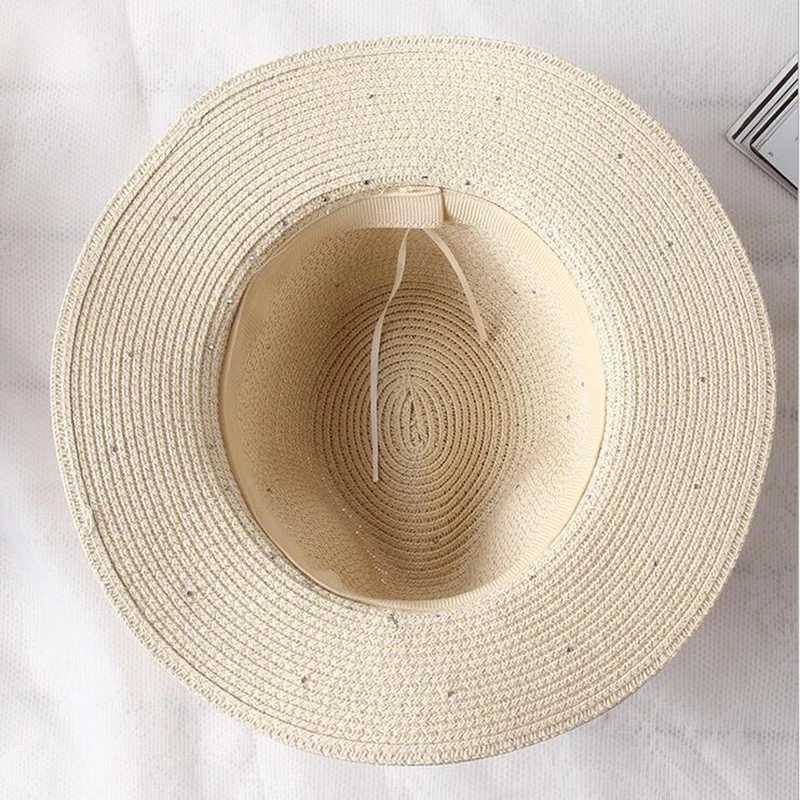 New spring and summer hats for floral beads wide edged jazz Panama hats sun shading beach hats pearl river grass hats X250109