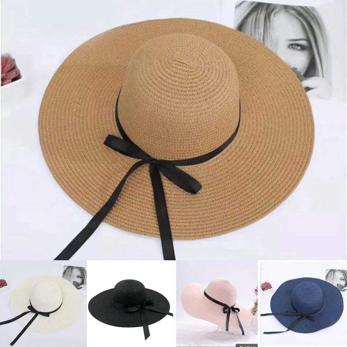 Summer Sunscreen Straw Big Brim Bow Ribbon Hat Solid Handmade Fishermans Hat Creative Dress up Travel Beach Clerk Bucket Hat X250109
