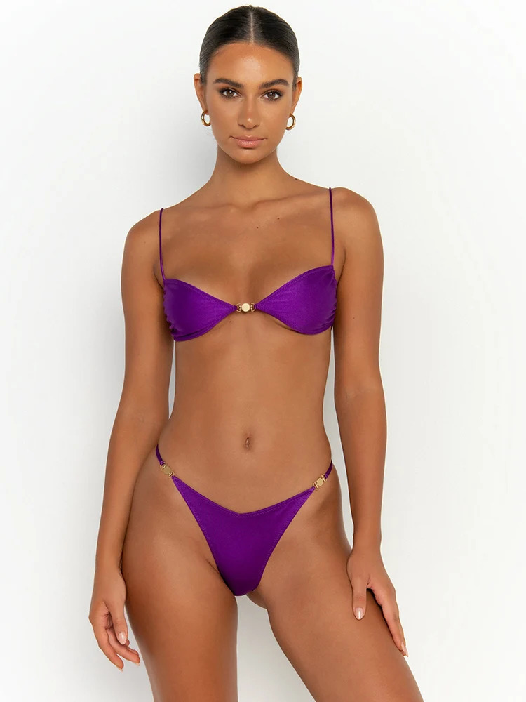 Sexy Bikini Micro Thong Swimwear Women Sexy Swimsuit Push Up Biquini Brazilian Soild Bathing Suit Patchwork Beachwear250107
