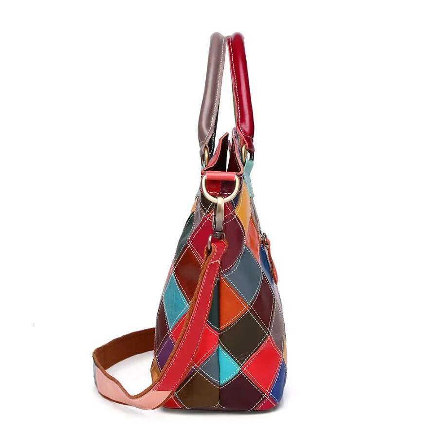 Fashion Women Candy Color Bucket Bags Women's Shoulder Real Cow Leather Crossbody Bag Female Girl Multicolour Plaid Handbag