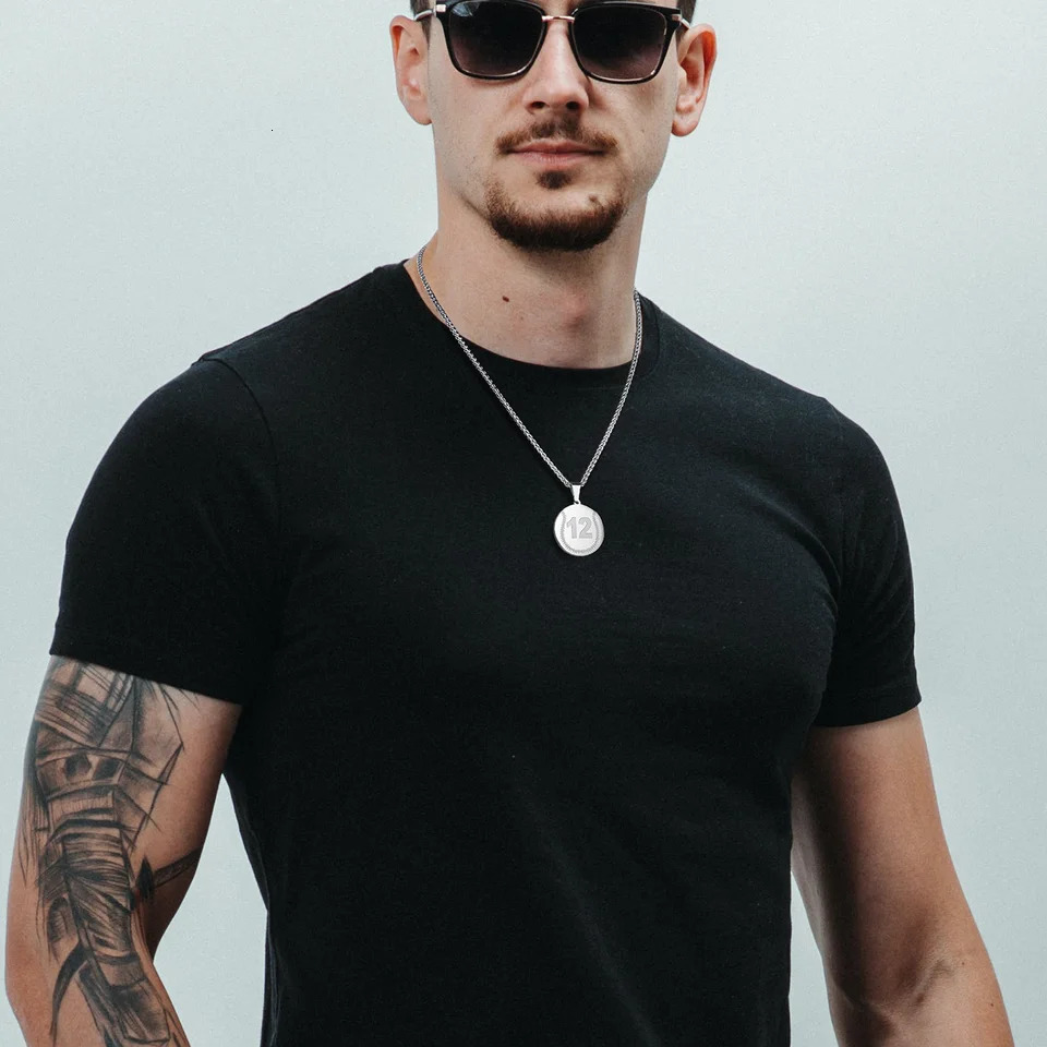 Arabic Number Stainless Steel Baseball Necklaces 099 Engraveable Name Pendant Jewelry for Men Women Gift 305mm22inch 250109