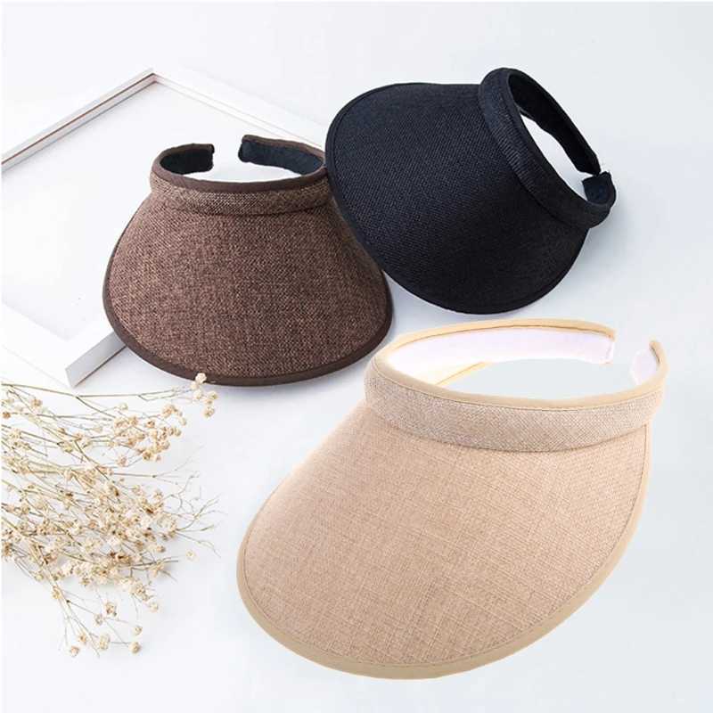 Wen Ladies summer woven straw hat empty top beach hat clipped onto a solid color wide UV resistant breathable sun hat X250109