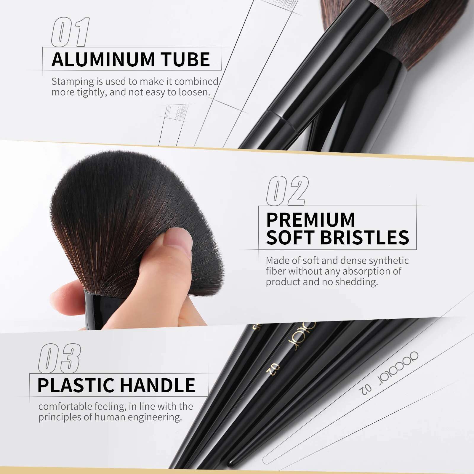 Docolor Makeup Brushes Set Professional 30Pcs OBSIDIAN Powder Foundation Contour Blush Concealer Eyeshadow Eyeer Eyebrow