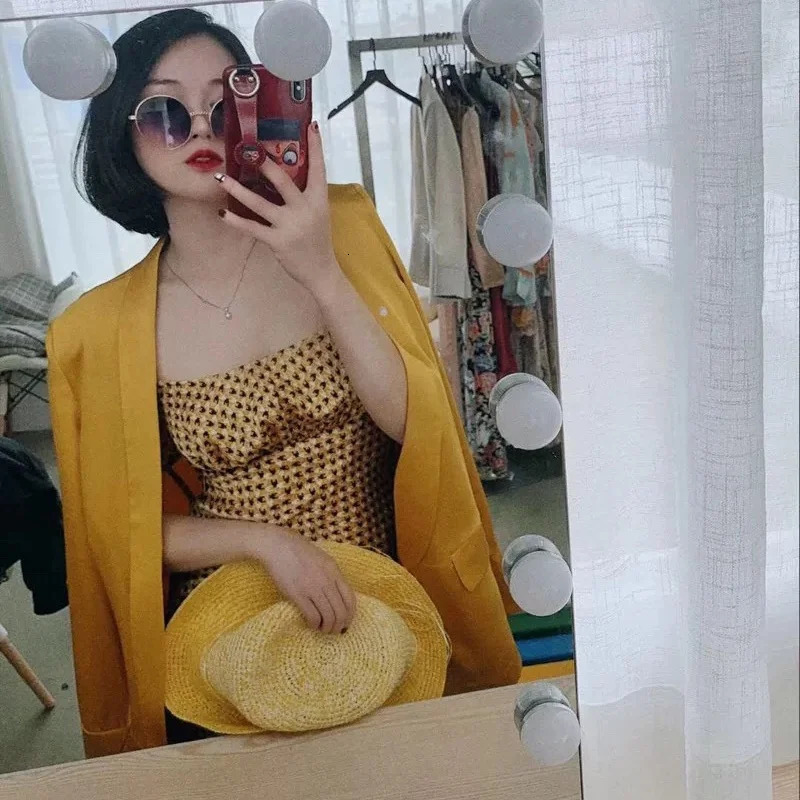 oversized womens summer cool casual suit jacket paired with printed suspender skirt n two piece set for women 250106