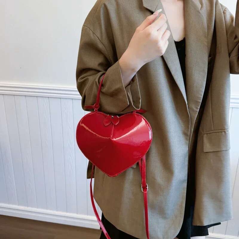 Heart-Shaped Solid Color PU Handbag Sewing Thread Double Zipper All-Match Shoulder Bag 2024 Hot Sale Bags For Women Bolsa Mujer