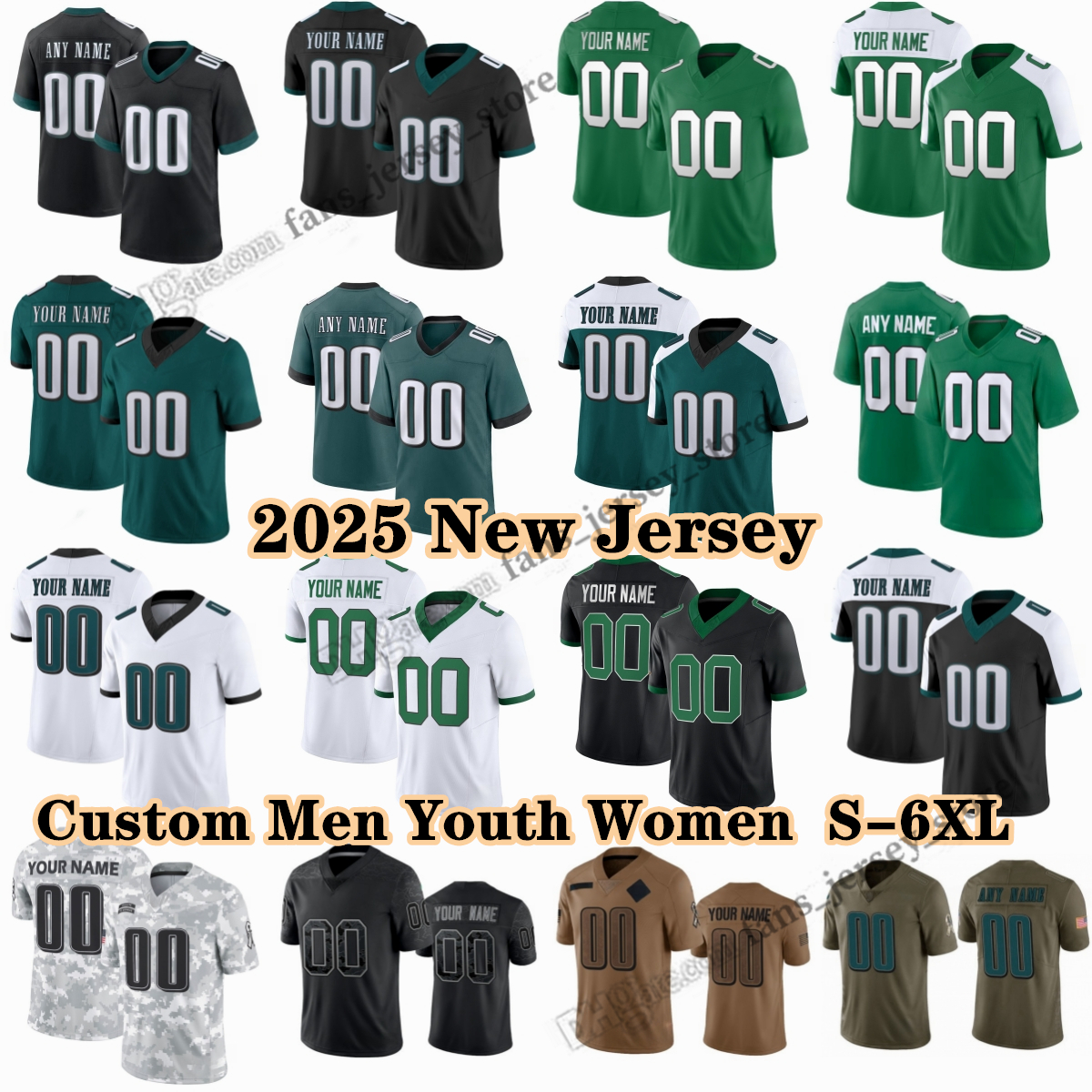 Free Shipping S-6XL DIY 2025 Football 1 Jalen Hurts Jerseys 26 Saquon Barkley Zack Baun Gardner-Johnson Goedert DeVonta Smith Tanner McKee Pickett Gainwell Shipley